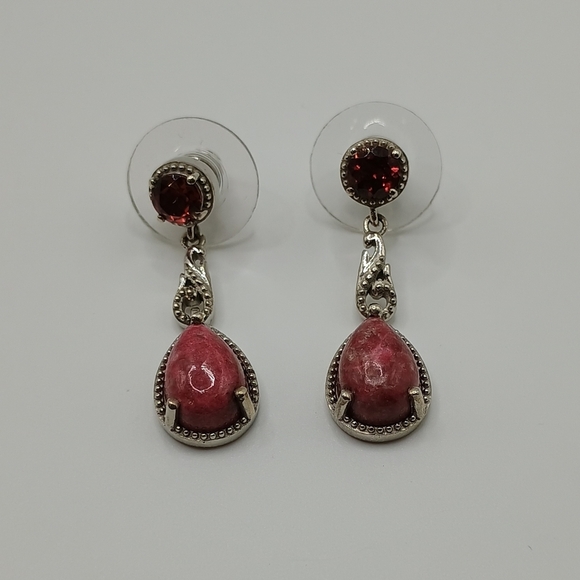 D'joy Jewelry - Sterling Silver Red Garnet And Norwegian Thulite Drop Earrings